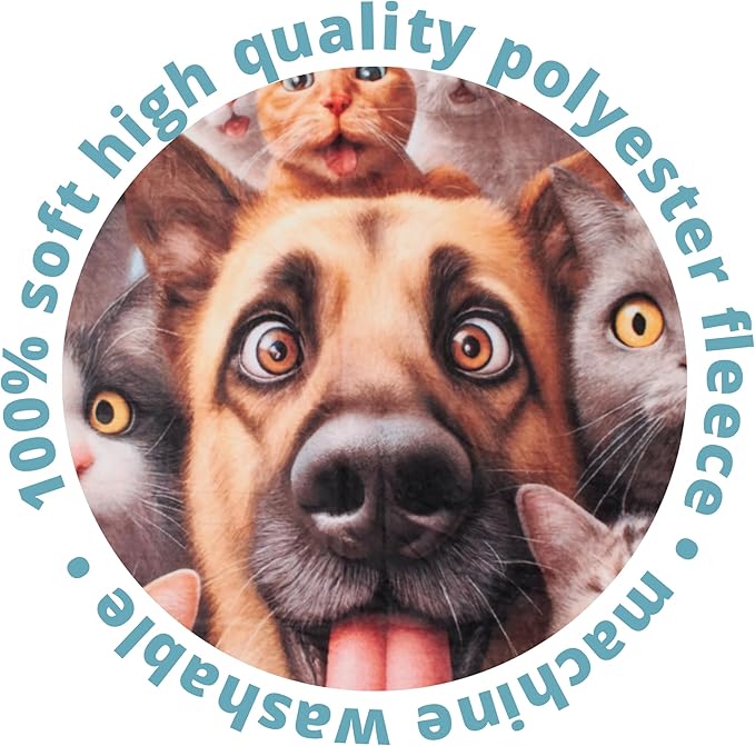 Dawhud Direct Selfie Dog and Cat Fleece Blanket - Soft Throw for Kids and Adults, Colorful Blanket with Dogs and Cats Taking a Selfie Print, Ideal for Beds, Couches, and Travel - 60.6 x 48.8 Inches