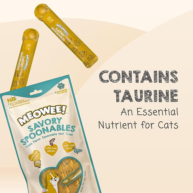 Savory Spoonables with Real Chicken, Salmon & Duck, 4 Count Tube, Triple Flavor Squeezable Lickable Wet Treats for Cats with Built-in Spoon for Less Mess