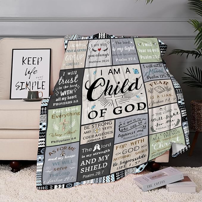 Christian Gifts for Women & Men: Faith-Based Bible Verse Blanket, 'I Am a Child of God' Throw, 60"X80" Flannel