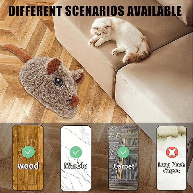 Interactive Cat Toys for Indoor Cats, Automatic Moving Mice Toy with Electronic Real Squeaky Sound, Cat Mouse Toys Self Play Exercise
