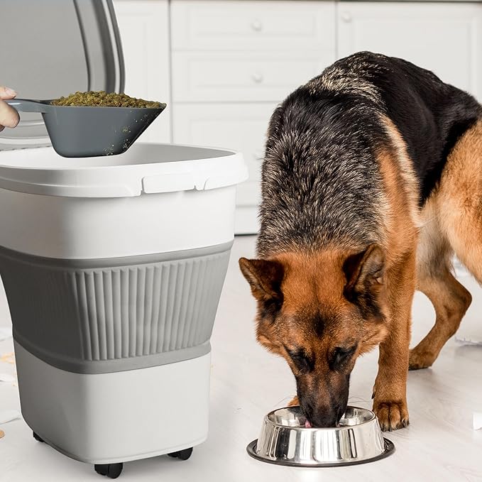 28-30Lbs Dog Food Storage Container, Collapsible Dog Food Container with Lid,Multifunctional Pet Food Storage Container for Dog,Cat,Rice,Flour,Pet Food Scoop and Small Container