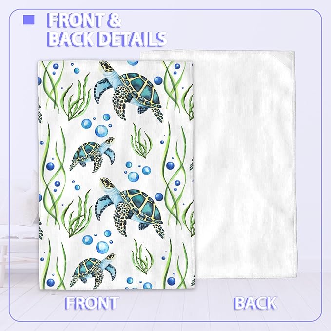 Sea Turtles Bath Hand Towels for Bathroom Decorative,Seaweed Bubbles Soft Absorbent Hand Towels for Kitchen Home Gym Beach 16"x24"