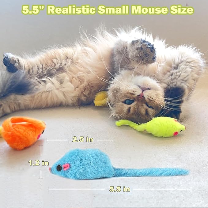 12PCS Cat Mouse Toy, Faux Fur Cat Mice Toys, 5.5” Realistic Size Mouse Toys for Cats, Rattle Cat Toy Mouse, Prefilled Catnip Mouse Cat Toy, Interactive Cat Toy for Bored Indoor Adult Cats