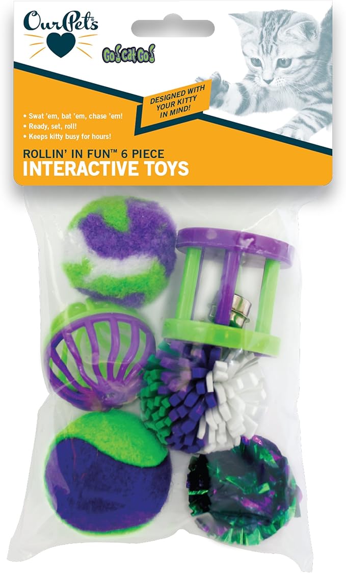 OurPets Rolling in the Fun 6 piece Multi-Pack Cat Toy