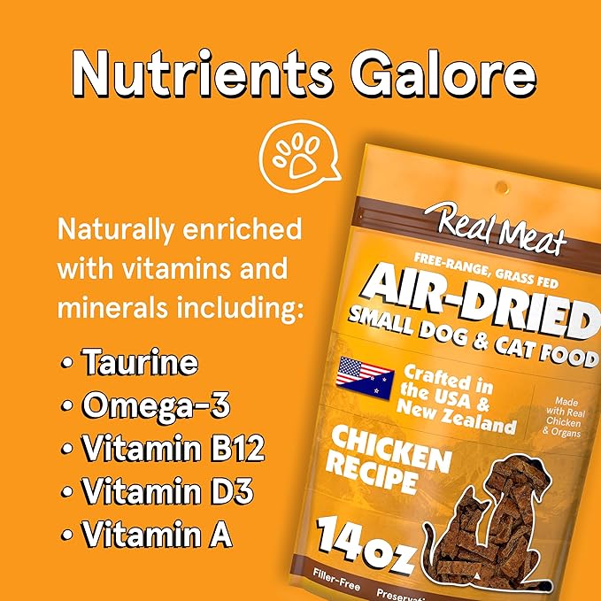 Real Meat Air Dried Cat Food & Dog Food w/Real Chicken - 14oz of USA-Crafted Grain-Free Dry Dog & Cat Food Sourced from Free-Range, Cage-Free Chicken - All Natural, High Protein Pet Food