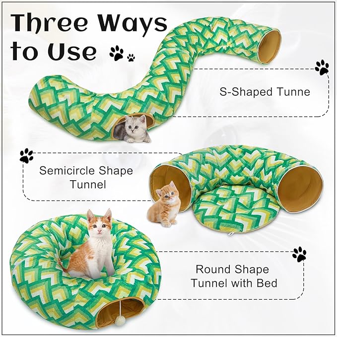 Cat Tunnel Bed, Cat Tunnels Cat Toys for Indoor Cats S-Shape Cat Tube and Cat Donut Tunnel Cave Large Cat Toys Interactive Cat Stuff Supplies