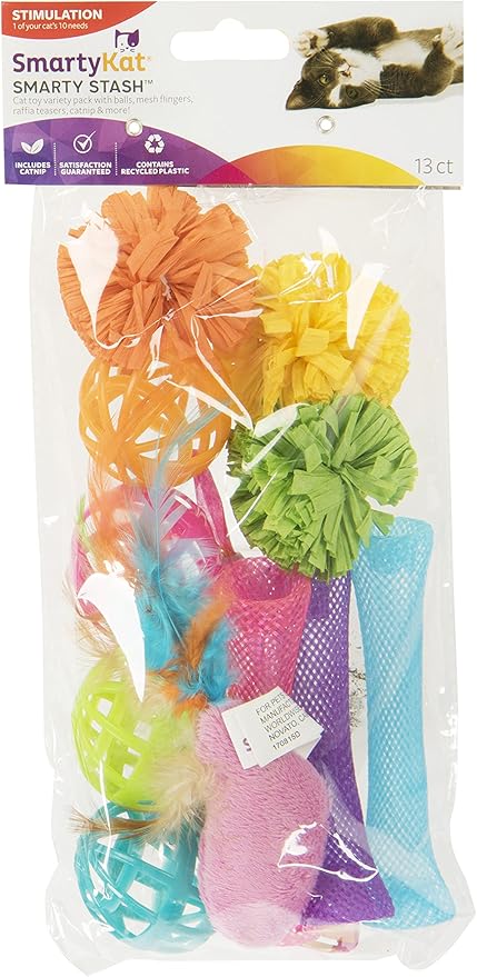 SmartyKat (13 Set Bundle) Smarty Stash Variety Pack Cat Toys, Includes Catnip - Multi Color, Set of 13