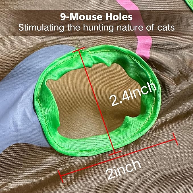 Cat Toys, Interactive 9 Holes Mice Mole, Cat Kitten Toys for Indoor Cats Kitty with Collapsible Cat Play Tunnel, Ultra Fun Teaser Toy for Indoor Cats