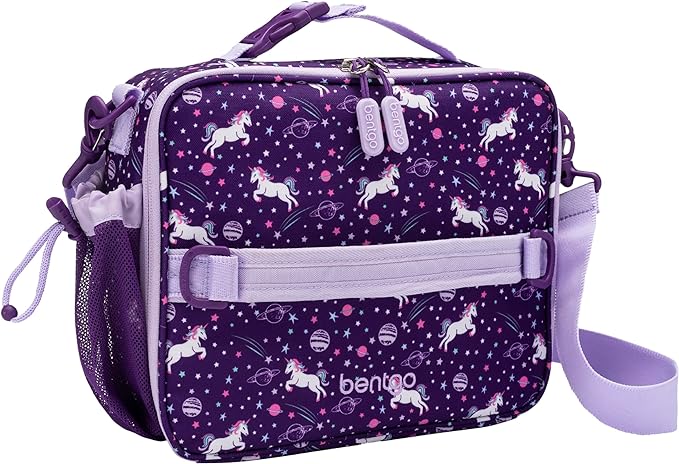 Bentgo Kids Lunch Bag - Durable, Double-Insulated Lunch Bag for Kids 3+; Holds Lunch Box, Water Bottle, & Snacks; Easy-Clean Water-Resistant Fabric & Multiple Zippered Pockets (Unicorn)