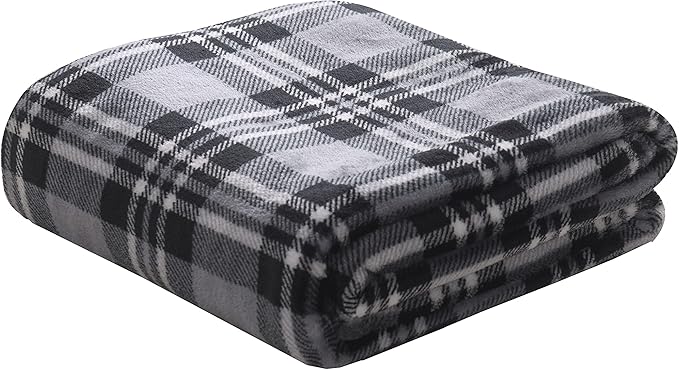 Elegant Comfort Velvet Touch Ultra Plush Christmas Holiday Printed Fleece Throw/Blanket-50 x 60inch, (Gray Plaid)