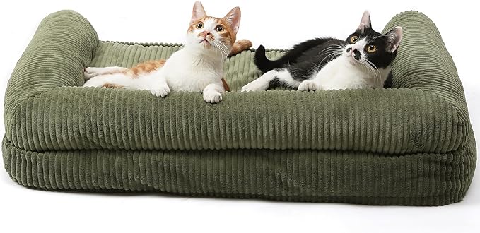 FUKUMARU Cute Dog Bed, Fluffy Dog Bed with TPU Layer Keeping Lining Dry, Dog Couch Medium Size Dog Easy to Care, Warm Cat Bed with Removable Zipper Cover, 36inch, Large, Green