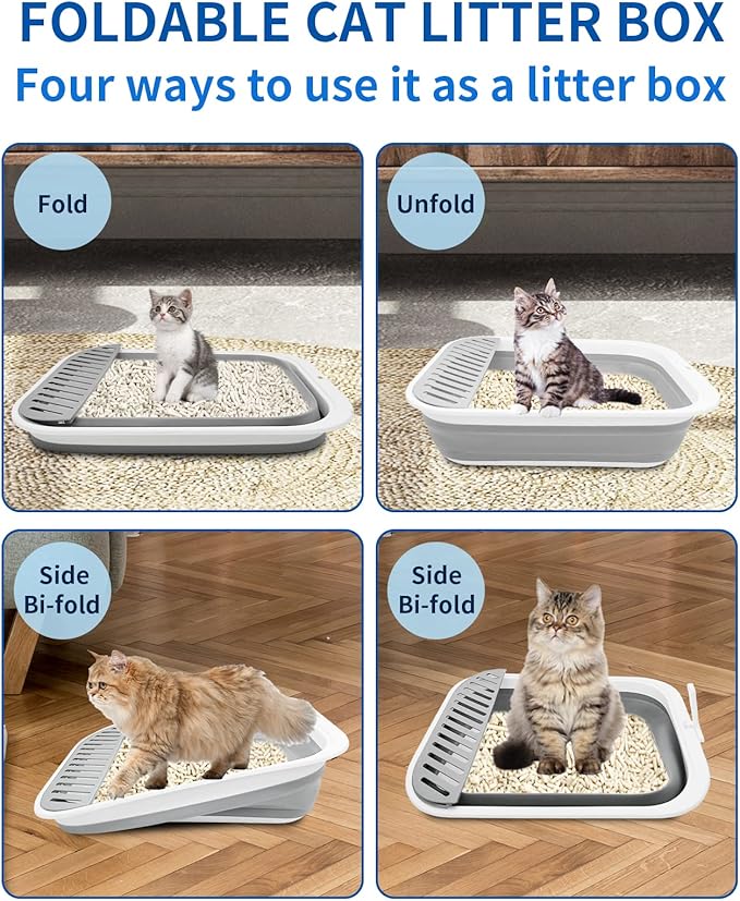 BNOSDM 8 Pcs Small Kitten Collapsible Litter Box Low Entry for Travel Set, Litter Boxes for Senior Cats, Foldable Cat Toilet, Open Small Litter Pan for Kittens (Grey)