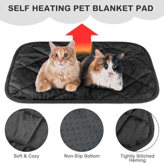 8 Pack Self Heating Cat Mat Self Warming Cat Bed 20"x16" Extra Warm Thermal Pet Bed Mat Reflects Body Heat Washable Dog Crate Pad for Indoor Outdoor Pets(Black)