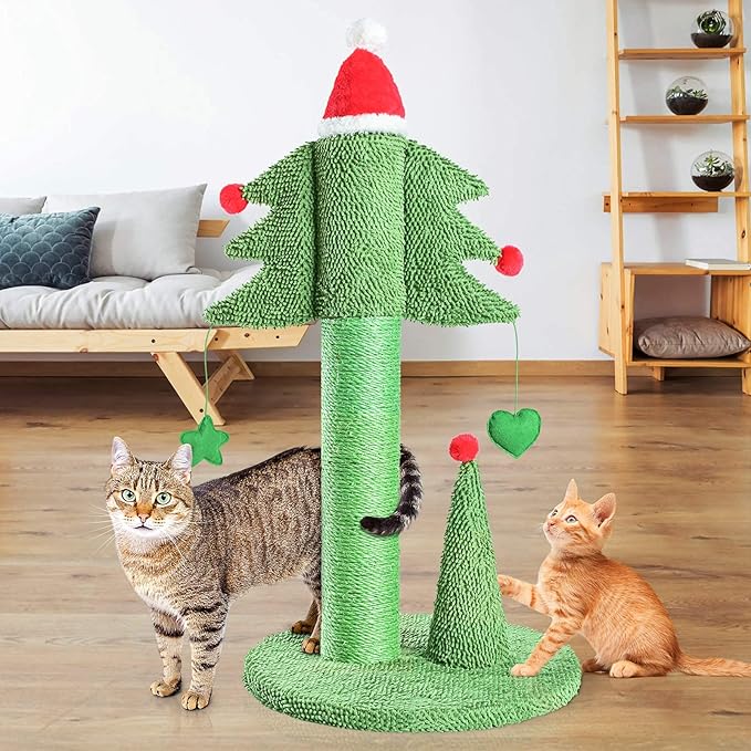BOLUO Cat Scratching Post Tall Ceder Christmas Cat Trees for Adult Large Cats Scratcher Cute Toy Kitten Kitty Sisal Scratch with Teaser Ball Indoor Outdoor 31 inch