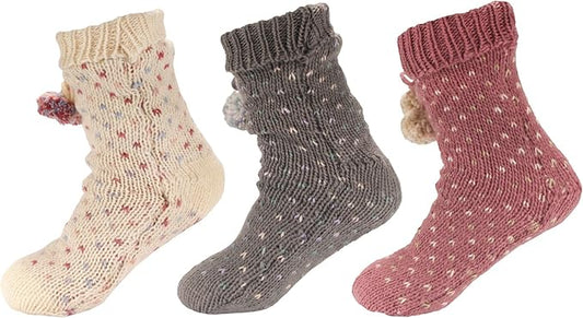 BambooMN Extra Thick Cozy Fuzzy Animal Thermal Cabin Plush Fleece-lined Knitted Crew Socks