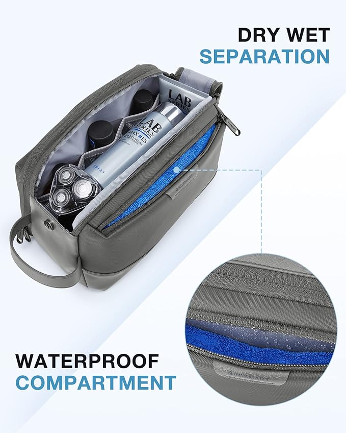 BAGSMART Toiletry Bag for Men, Large Travel Toiletry Organizer, Dopp Kit Water-resistant Shaving Bag for Toiletries Accessories - Grey