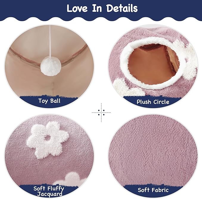 Tempcore Flannel Pet Cat Tunnel Tube Cat Toys 3 Way Collapsible, Cat Tunnels for Indoor Cats，Kitty Tunnel Bored Cat Pet Toys Peek Hole Toy Ball Cat, Puppy, Kitty, Kitten, Rabbit Daisy Burlwood