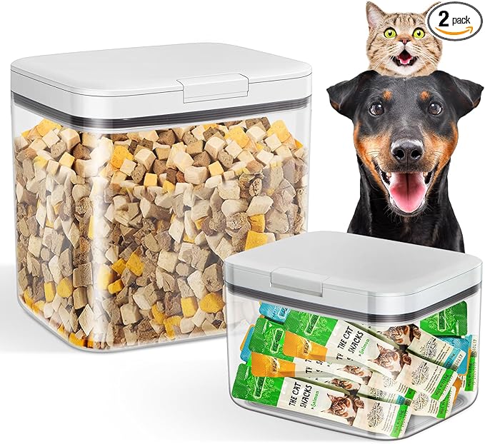 2 PCS Large Dog Treat Container Set with Automatic Flip-up Lids - 4.75 Qt+2.9 Qt Dog Food Storage Container Bins for Pet Treat Cat Food Bird Seed Rice Flour Sugar Storage