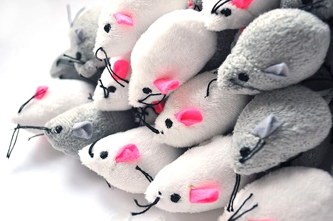 Catnip Mice for Cat Toys with Rattle Bell Mouse Kitty Toys (White & Grey)
