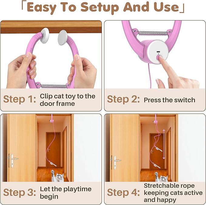 Interactive Cat Feather Toys, Retractable Teaser Toy, Hanging Interactive Toys for Indoor Cats Kitten Play Chase Exercise, Automatic Kitten Mental Exercise Toys, with Three Mice Plush Toy