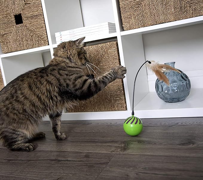 SmartKat (2 Count) Feather Whirl Electronic Motion Wand Cat Toys, Includes (2) Extra Wands, Battery Powered - Green, 2 Count