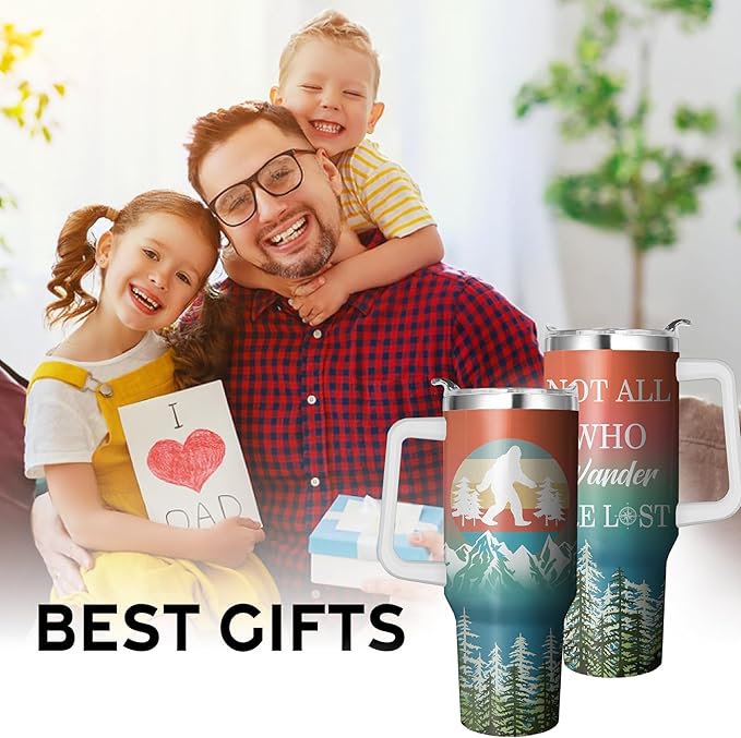 Bigfoots 40 Oz Tumbler with Handle and Straw, Double Wall Stainless Steel Wander Cup, Insulated Keeps Drinks Cold & Hot, Gifts for Bigfoots Lovers