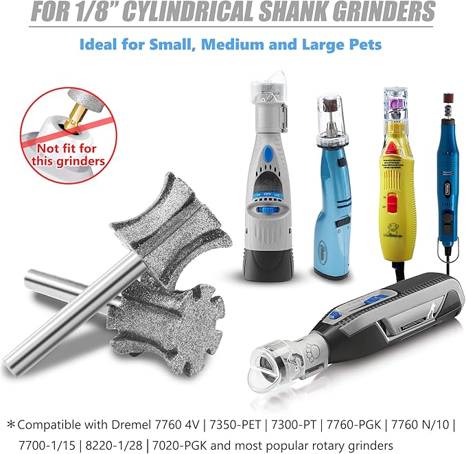 Fast Cooling Cat Dog Nail Grinder Tip Sawtooth Bit with Anti-Clogging, Diamond Pet Nail Grinder Wheel for Claw Care Grooming 1/8'' Dremel Sanding Drums Replacement for Anxious Dogs - SuperC 120# 2P