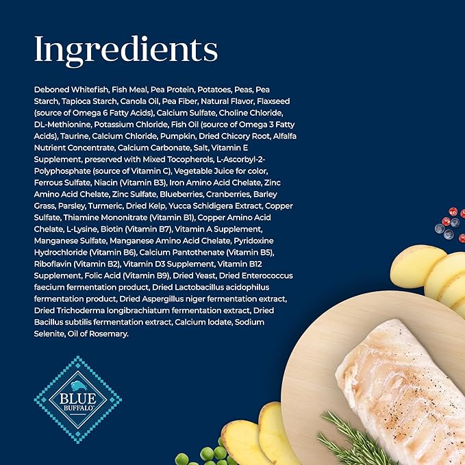 Blue Buffalo Basics Grain-Free Dry Cat Food, Skin & Stomach Care, Limited Ingredient Diet for Indoor Cats, Whitefish & Potato Recipe, 5-lb. Bag