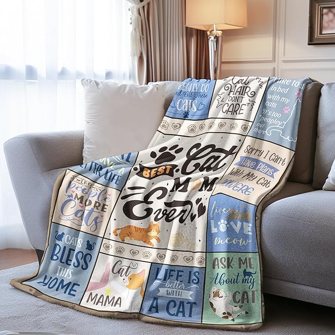 Cat Mom Gifts for Women Blanket, Cats Themed Lover Gift Blankets for Cat Lovers, for Mom, Crazy Cats Lady Gifts, 60"X80"