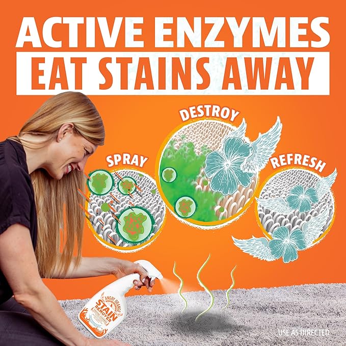 ANGRY ORANGE Stain & Odor Remover - 32oz Enzyme Pet Cleaner - Dog & Cat Urine Destroyer and Stain Remover - Fresh Scented Cleaning Solution - Puppy Supplies
