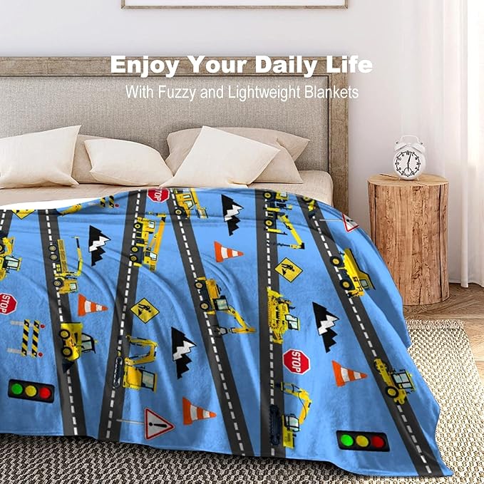 Cute Truck Construction Blanket Super Soft Flannel Throw Blankets Tractor Cars Blankets Bedding for Boys Girls Adults Gifts 80"x60"