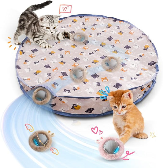 Interactive Cat Toys for Indoor Cats, Automatic Motion Activated Moving Ball Hide and Seek Game for Indoor Exercise Kicker with 28 Inch Play Mat