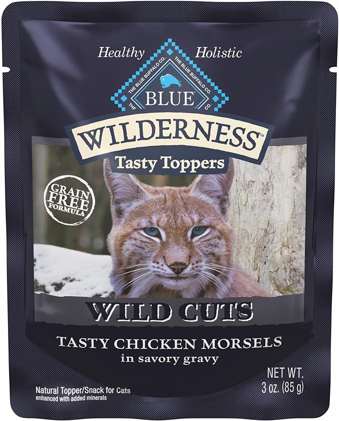 Blue Buffalo Wilderness Wild Cuts Grain-Free Wet Cat Food, Meal Toppers Made with Natural Ingredients, Tasty Chicken Morsels in Savory Gravy, 3-oz. Pouches (24 Count)