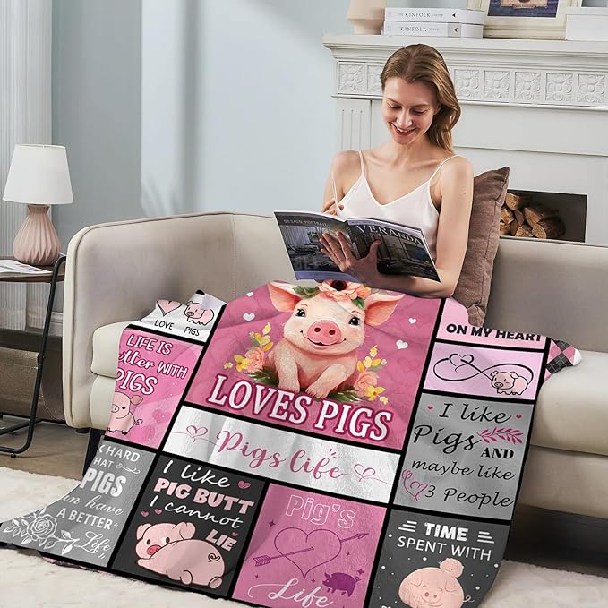 Pig Blanket, Pig Gifts for Pigs Lovers Women, Just a Girl Who Loves Pigs, Piggy Themed Gifts Throw Blanket for Couch Sofa 50"x60"
