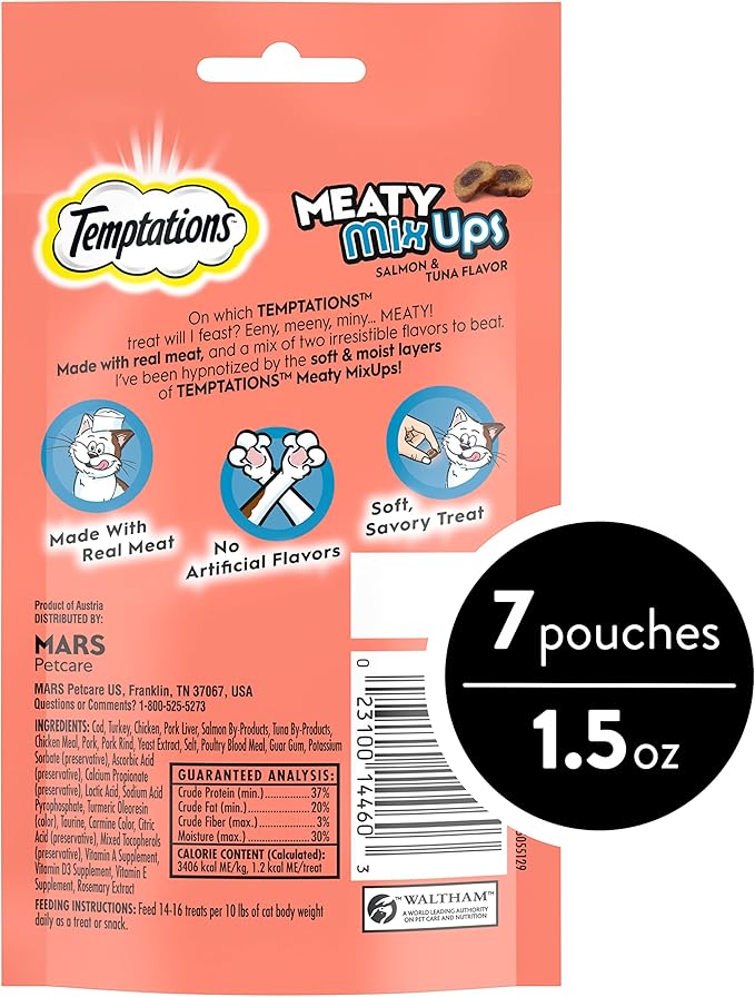 Temptations Meaty MixUps with Salmon & Tuna Savory Cat Treats, 1.5 oz. Pouches (Pack of 7)
