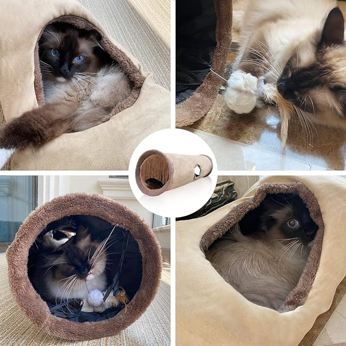 Petest Collapsible Cat Tunnel Pet Play Tube Crinkle Tunnel with Cat Toys，Length 35" Diameter 9.7"