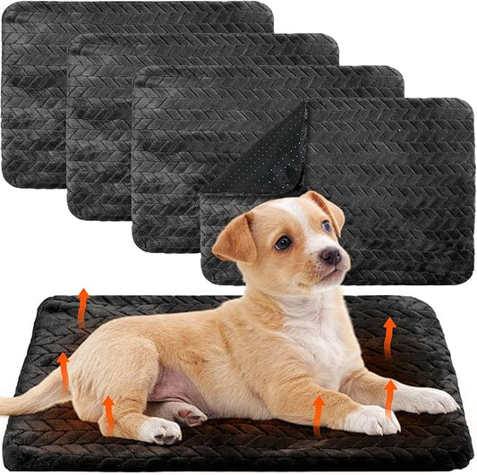 4 Pack Self Heating Cat Pad Self Warming Cat Mat Non Slip Warm Dog Bed Pad Mat Washable Pet Kennel Pad Crate Bed Mat Removable Cover Cat Blanket for Indoor Outdoor(Black,20 x 28 Inch)