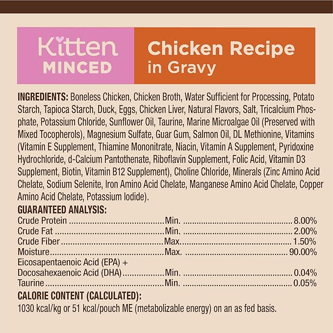 Wellness CORE Tiny Tasters Gravy Kitten Wet Cat Food, Natural, Protein-Rich, Grain Free, 1.75-Ounce Pouch, 12 Pack, (Minced Chicken)