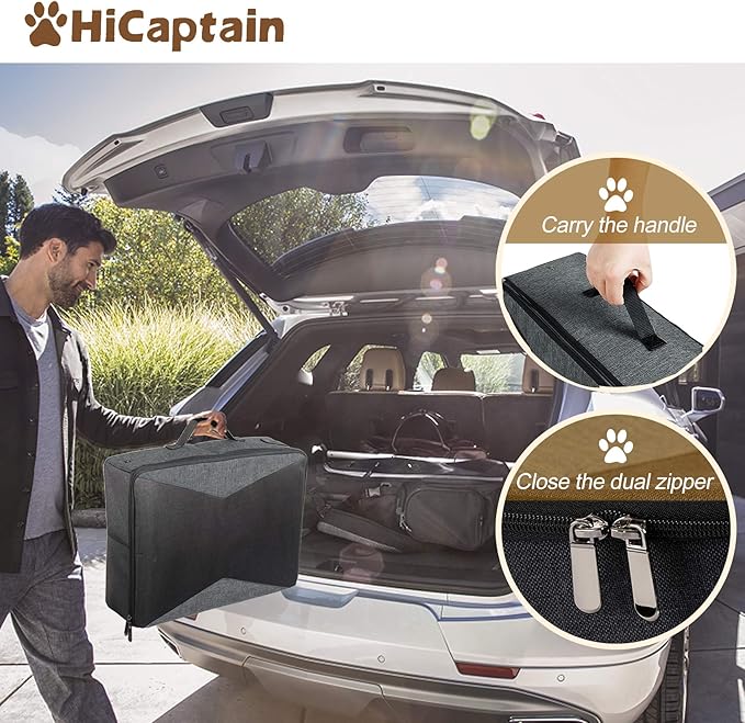 HiCaptain Travel Litter Box for Cat with Lid and Handle Standard Portable Collapsible Litter Carrier for Cat (L,Black/Gray)