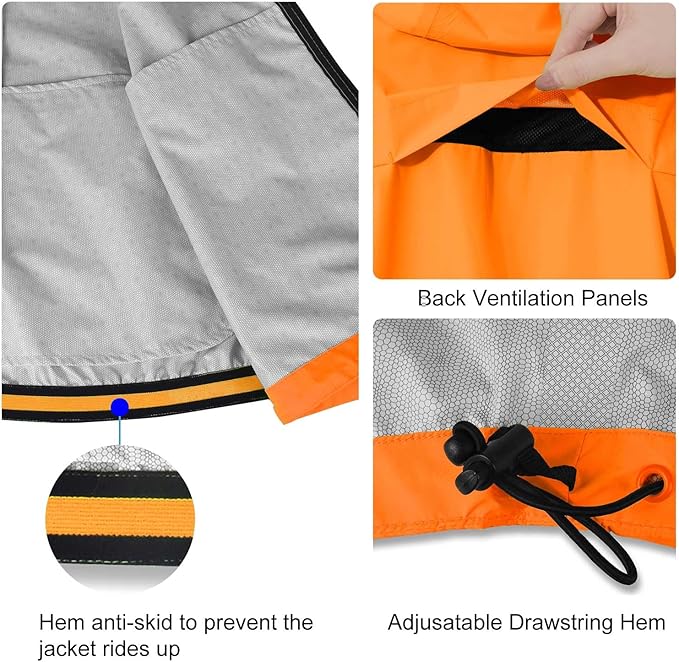 baleaf Men's Rain Jacket Waterproof Windbreaker Running Cycling Golf Hiking Gear Hood Lightweight Reflective Packable
