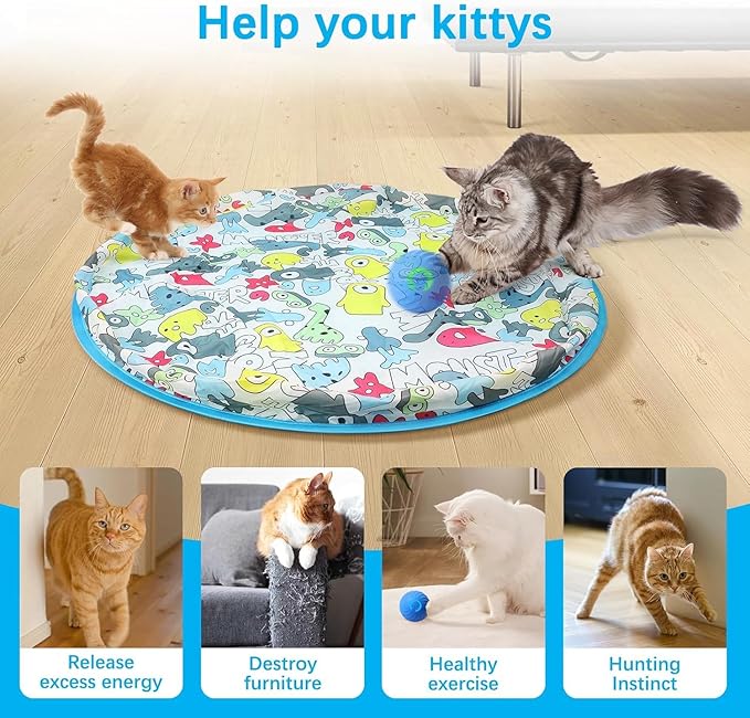 Zelikovitz Interactive Cat Toys Ball Rolling in The Pouch, Automatic Motion Activated Moving Ball Hide and Seek Game for Indoor Exercise Kicker