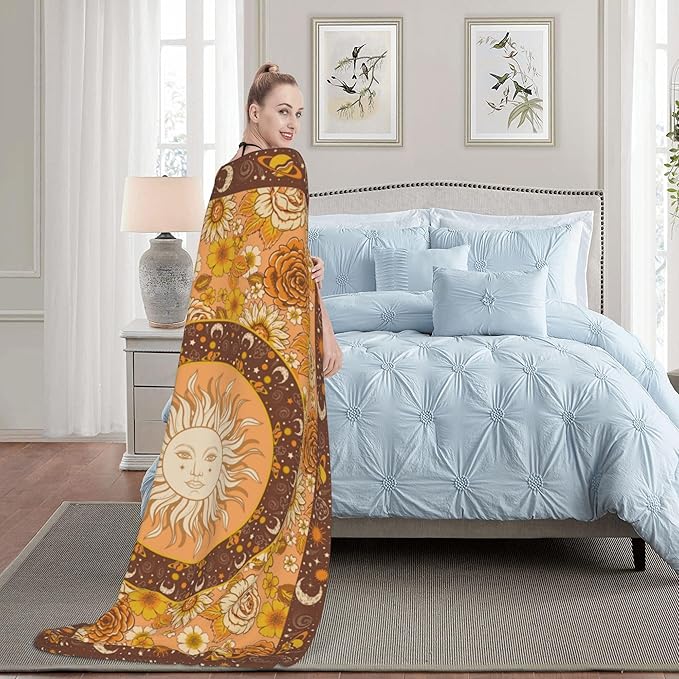 Sun and Moon Bohemia Soft Throw Blanket Flannel Fleece Blankets Warm Cozy Lightweight Fuzzy Blanket for Bed Sofa Couch Home Decor 80"X60"