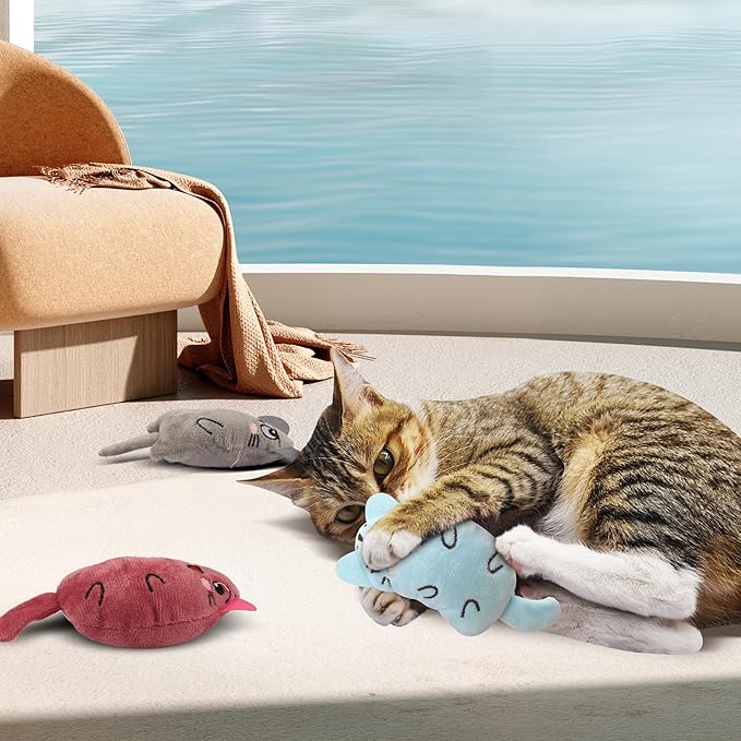 YAODHAOD Cat Catnip Toy, 3 Pcs Catnip Tooth Cleaning Toy, Interactive Cat Kicker Toy for Indoor Cats, Crinkle Sound Catnip Catnip Filled Toys (Cartoon Mice Cat Toy)