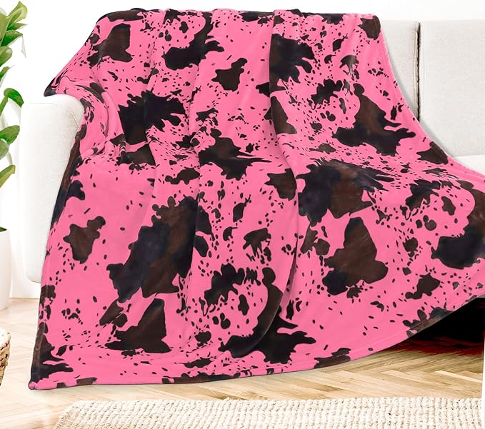 Hot Pink Cow Blanket Flannel Fleece Throw Blanket Soft Cozy Black Cow Print Blankets for Bed Couch Sofa 60 x 80 inch
