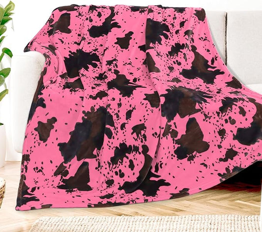 Hot Pink Cow Blanket Flannel Fleece Throw Blanket Soft Cozy Black Cow Print Blankets for Bed Couch Sofa 60 x 80 inch