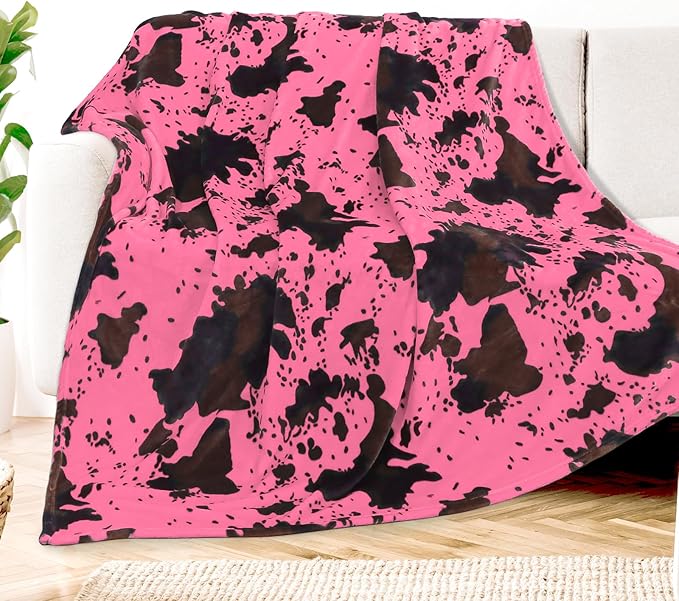 Hot Pink Cow Blanket Flannel Fleece Throw Blanket Soft Cozy Black Cow Print Blankets for Bed Couch Sofa 50x60 inch