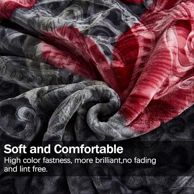 JML Fleece Blanket King Size, Heavy Korean Mink, 85 X 95 Inches, 9 Lbs, Soft and Warm, Thick Raschel Printed Mink for Autumn, Winter, Bed, Home, Gifts, Grey Flower
