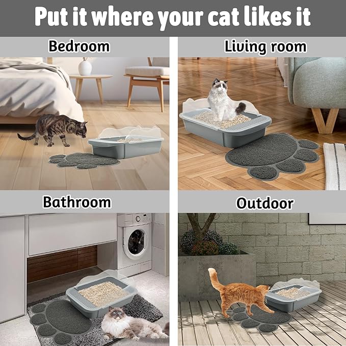 BNOSDM Cat Litter Box with Non-Slip Mat Sifting Litter Box Detachable High Sides, Open Top Litter Pan Pet Toilet with Scoop for Cats, Grey