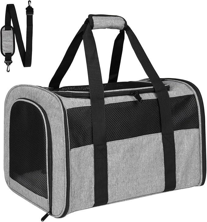 Carriers Soft-Sided Pet Carrier Case for Small Medium Cats Dogs Puppy Under 15 lbs,Airline Approved Cat Carrier with 4 Ventilated Windows (Medium,Grey&Black)