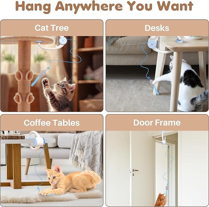 Cat Toys, Interactive Cat Feather Toys for Indoor Cats, Hanging Retractable Teaser Toy Kitten Play Chase Exercise, Automatic Kitten Mental Exercise Toys with Three Mices Plush Toys (Blue)